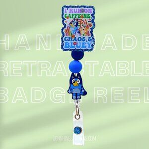 I Run On Caffeine Chaos and Bluey Badge Reel | Cute Badge Holder | Nurse